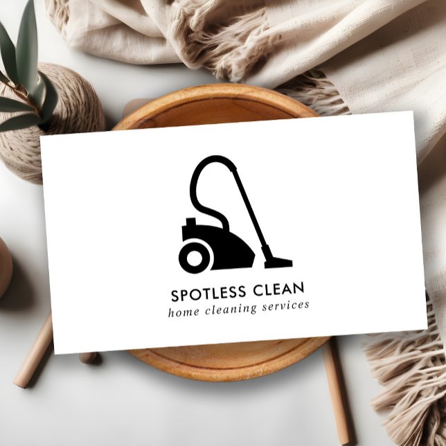 CARTE DE VISITE SERVICE DE NETTOYAGE EN VACUM SIMPLE BLANC NOIR (Créateur téléchargé)