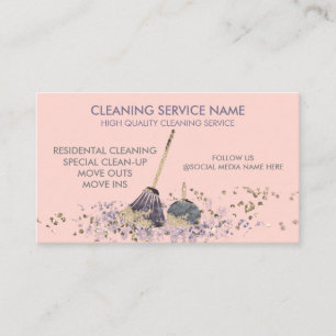 Carte De Visite Service De Nettoyage Janitorial Rose Classy Dirty