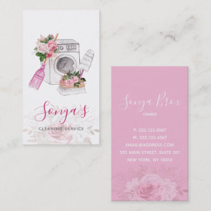 Carte De Visite Service de nettoyage Lave-linge à aquarelle floral