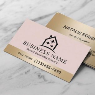 Carte De Visite Service de nettoyage Logo House Sparkles Rose Pâle