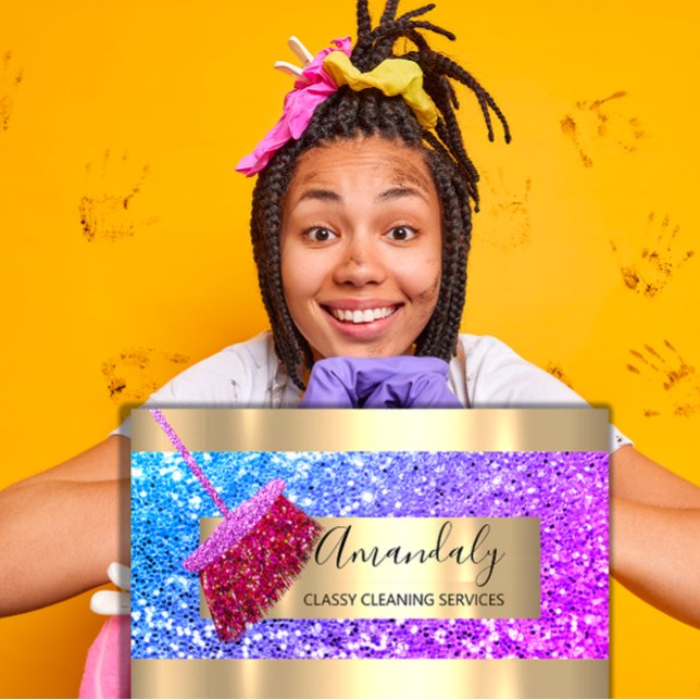 Carte De Visite Service de nettoyage Maid House Garder Gold Spark (Cleaning Service Maid House Keeping Gold Spark Business Card)