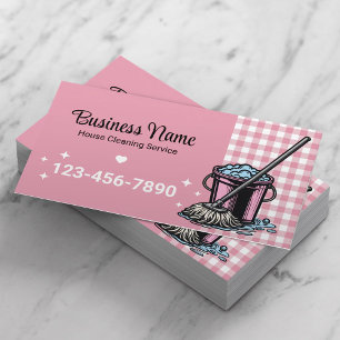 Carte De Visite Service De Nettoyage Maison Cute Pink Plaid