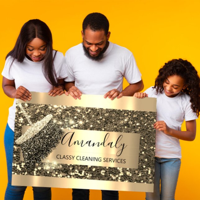 Carte De Visite Service de nettoyage Maison de femme de ménage ten (Cleaning Service Maid House Keeping Gold Glitter Business Card)