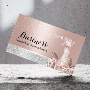 Carte De Visite Service de nettoyage moderne Rose Gold Floral Spra