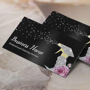Carte De Visite Service de nettoyage moderne Spray argenté Noir