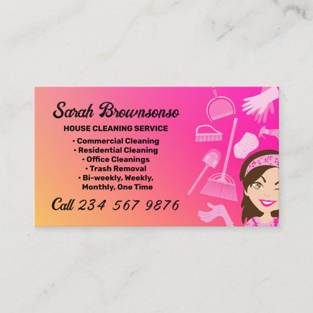 Carte De Visite Service de nettoyage Pink Gradient Janitorial (Devant)
