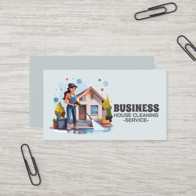 Carte De Visite Service de nettoyage professionnel de maison ménag (Devant/Arrière en situation)