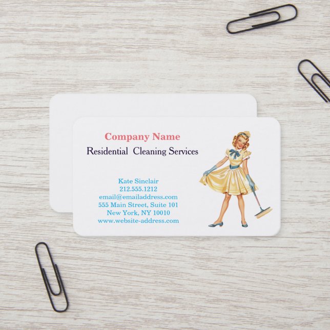 Carte De Visite Service de nettoyage professionnel moderne (Devant/Arrière en situation)