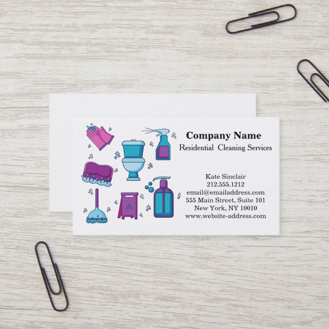 Carte De Visite Service de nettoyage professionnel moderne (Devant/Arrière en situation)