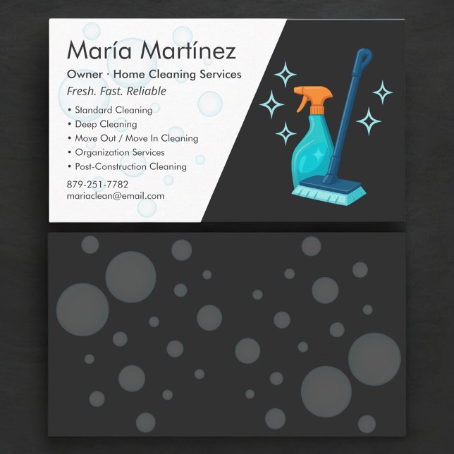 Carte De Visite Service de nettoyage professionnel noir (Créateur téléchargé)
