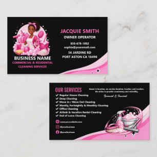 Carte De Visite Service de nettoyage professionnel rose et noir