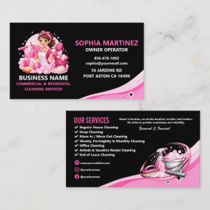 Carte De Visite Service de nettoyage professionnel rose et noir