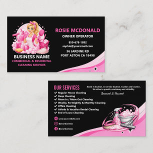 Carte De Visite Service de nettoyage professionnel rose et noir