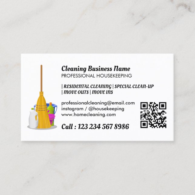 Carte De Visite Service de nettoyage Standard de nettoyage Qr Code (Devant)