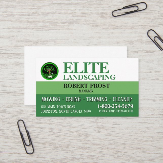 Carte De Visite Service de paysagisme Teintes de Vert (Devant/Arrière en situation)