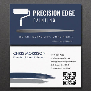 Carte De Visite Service de Peinture professionnelle Marine Bleu QR
