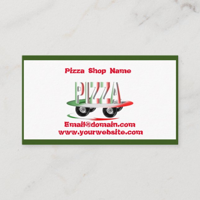 Carte De Visite Service de pizza, vert rouge, personnalisé (Devant)