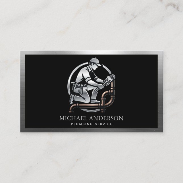 Carte De Visite Service de plomberie de luxe professionnel argent  (Devant)