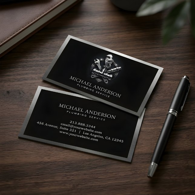 Carte De Visite Service de plomberie de luxe professionnel argent  (Créateur téléchargé)