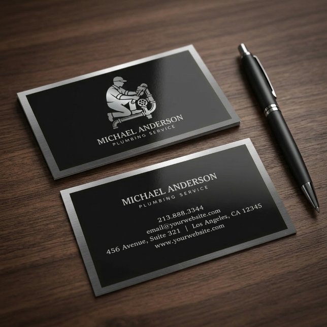 Carte De Visite Service de plomberie de luxe professionnel argent  (Créateur téléchargé)
