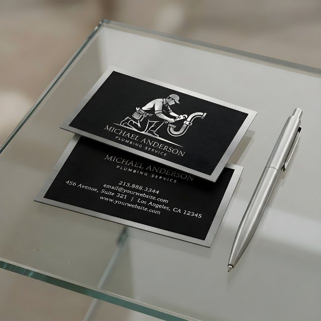 Carte De Visite Service de plomberie de luxe professionnel argent  (Créateur téléchargé)
