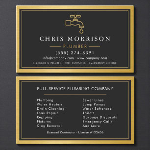 Carte de visite Service de plomberie Or Noir