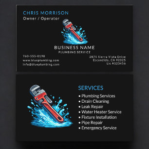Carte De Visite Service de plomberie professionnel noir