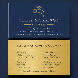 Carte De Visite Service de plomberie professionnel Plombier Bleu m