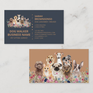 Carte De Visite Service de promenade de chiens en ligne Navy Brown