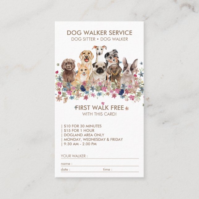 Carte De Visite Service de promeneur de chiens Nom de cadeau gratu (Devant)