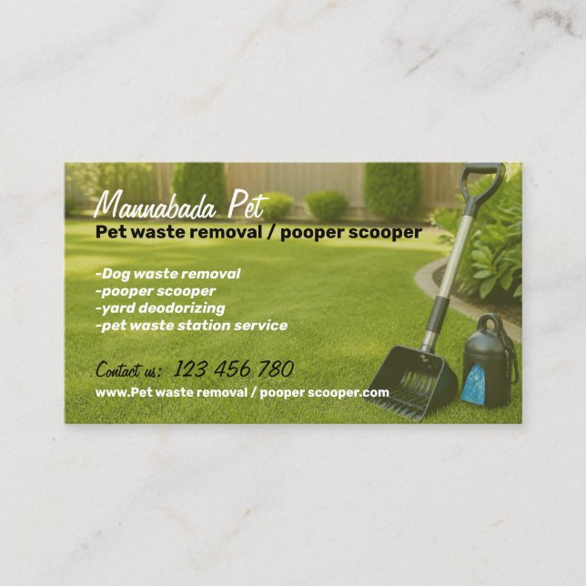 Carte De Visite Service de ramassage de déchets d'animaux Pelle à  (Devant)