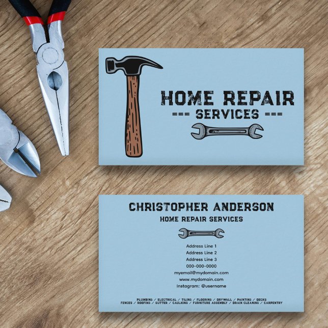 Carte De Visite Service de réparation à domicile bleu (Home Repair Service Blue Business Card)
