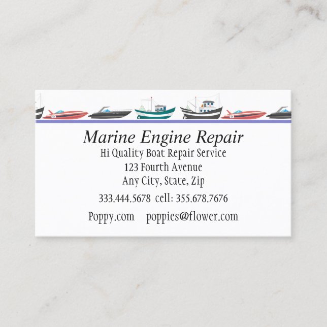 Carte De Visite Service de réparation de moteur maritime Entrepris (Devant)