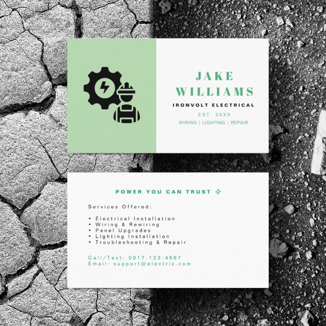 Carte De Visite Service de réparation de puissance électricien per (Personalize with your business card details)