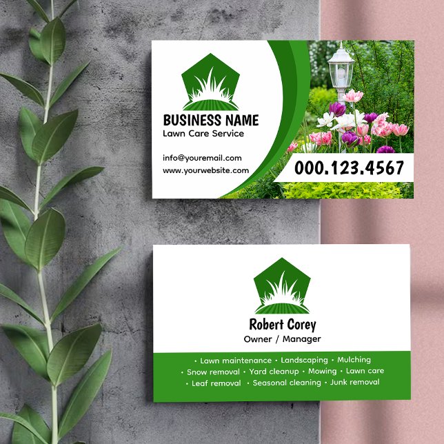 Carte De Visite Service de soin de pelouse vert foncé professionne (Créateur téléchargé)