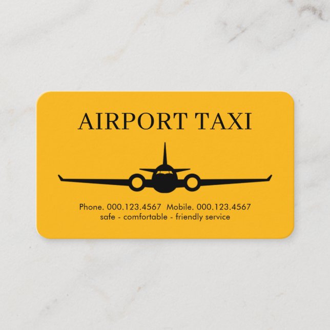Carte De Visite Service de taxe d'aéroport d'avion jaune (Devant)