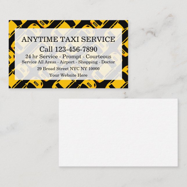 Carte De Visite Service De Taxi De La Flotte Avec Motif De Taxicab (Devant / Derrière)
