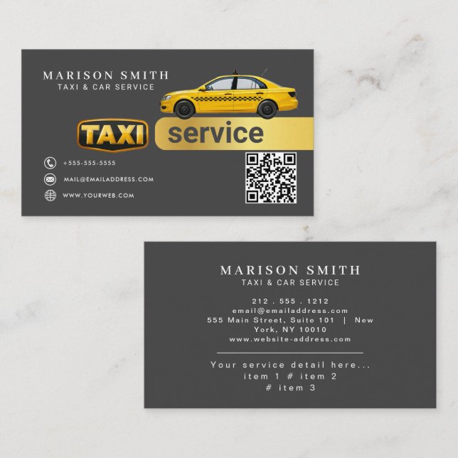 Carte De Visite Service de Taxi Professionnel  (Devant / Derrière)