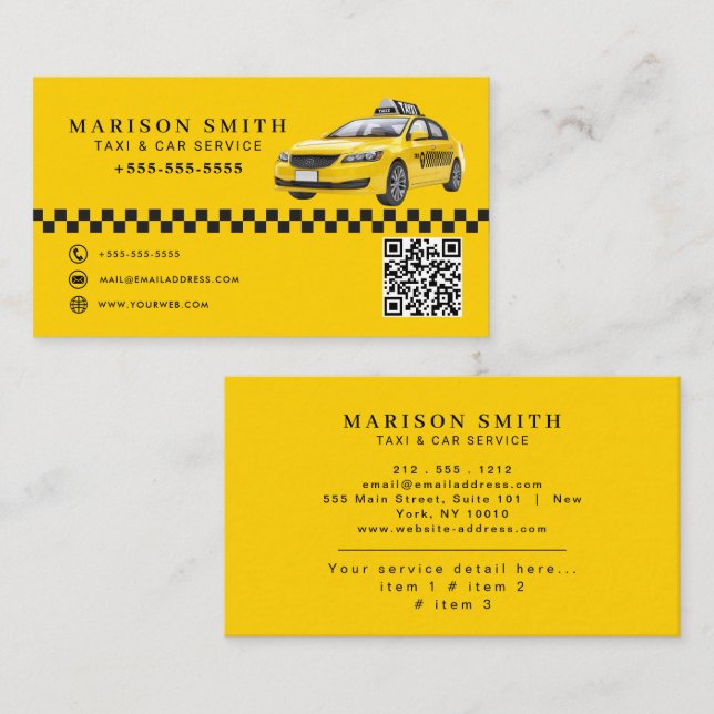 Carte De Visite Service de Taxi Professionnel  (Devant / Derrière)