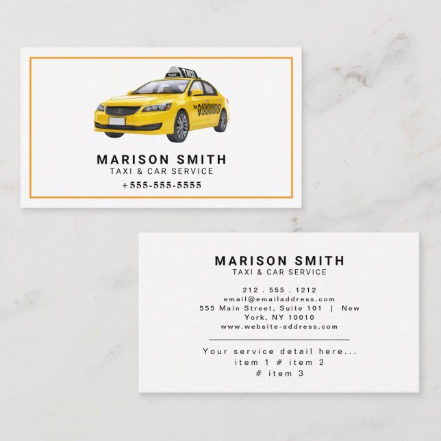 Carte De Visite Service de taxi professionnel  (Devant / Derrière)