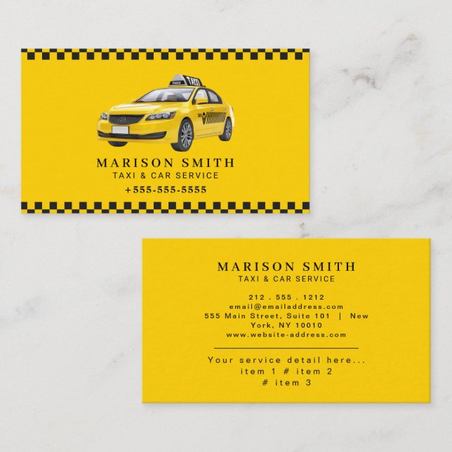 Carte De Visite Service de Taxi Professionnel  (Devant / Derrière)