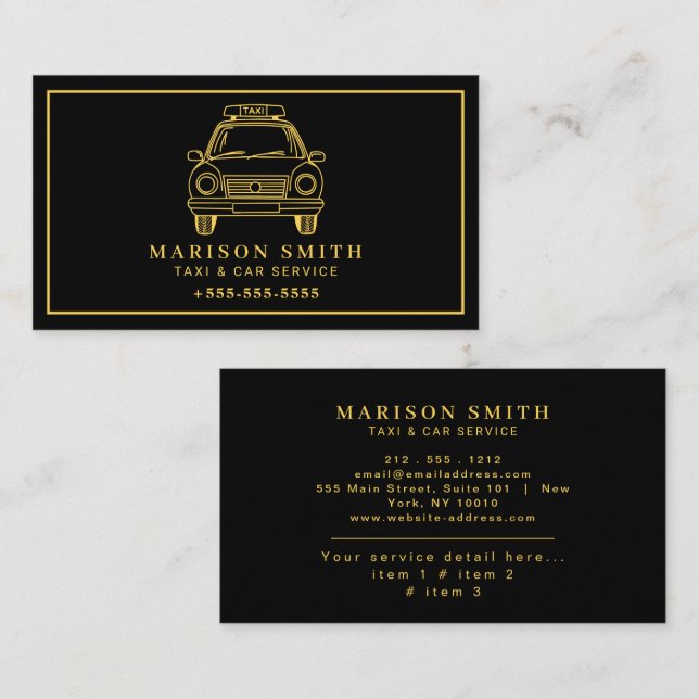 Carte De Visite Service de Taxi Professionnel  (Devant / Derrière)
