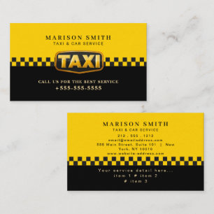 Carte De Visite Service de Taxi Professionnel