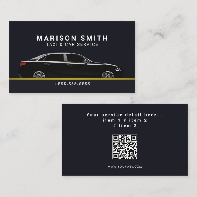 Carte De Visite Service de Taxi Professionnel  (Devant / Derrière)
