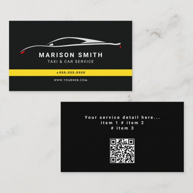 Carte De Visite Service de Taxi Professionnel  (Devant / Derrière)