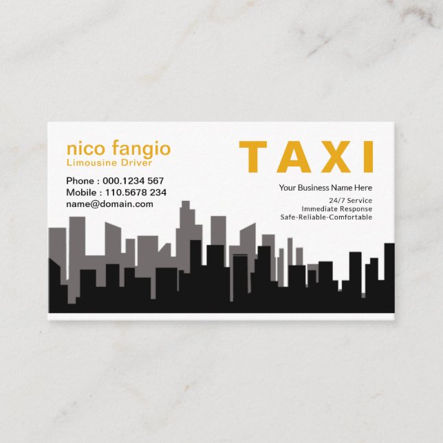 Carte De Visite Service de taxi Silhouette Skyline City (Devant)