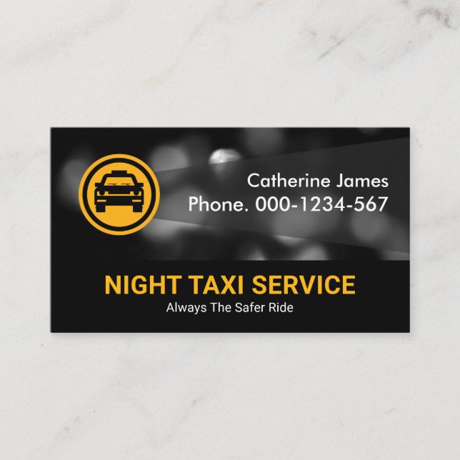 Carte De Visite Service de taxi sur les feux de circulation noctur (Devant)