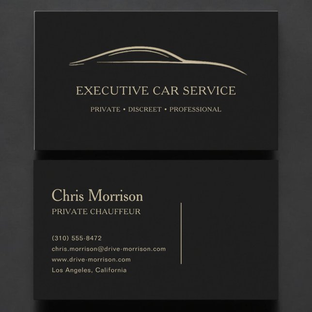Carte De Visite Service de voiture de direction Black & Gold (Créateur téléchargé)