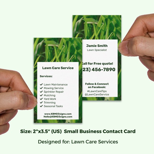 Carte De Visite Service d'entretien de pelouse vert blanc appelez  (Lawn Care Service Green White Call Today Business Card; Size 2x3.5 Inch (US))