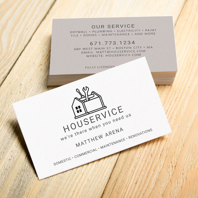 Carte De Visite Service d'entretien des entrepreneurs (Modern Contractor Maintenance Service Business Card)